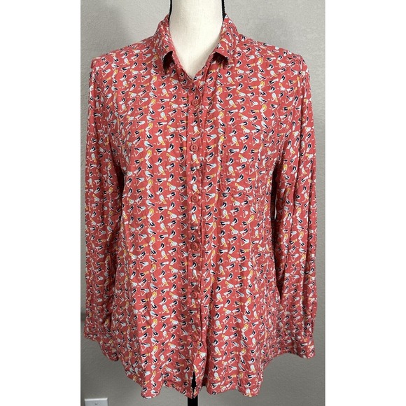 beachlunchlounge Tops - Anthropologie Beach Lunch Lounge Coral Bird Print Button Down Shirt L